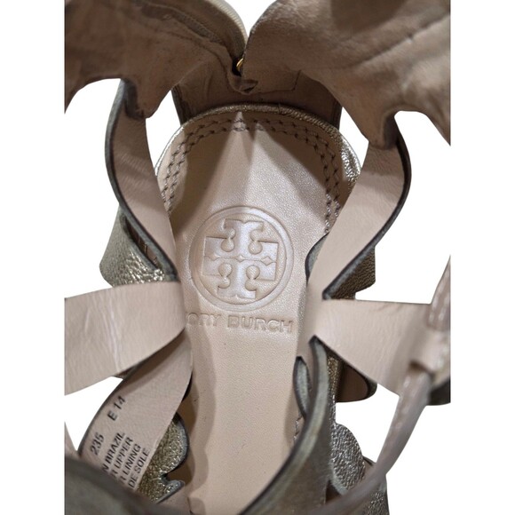 Tory Burch Emerson Metallic Platinum Shoes Women's 5.5 Wedge Dust Bag SH.1 - Picture 5 of 10